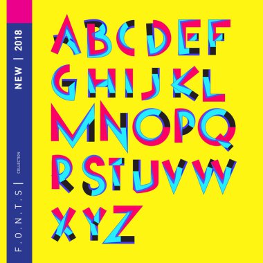 Vektör renkli alfabesi. Tasarım ve çizim şablonu için benzersiz yazı tipleri. Tipografi için poster ve başlık yayını.