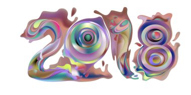 2018 yeni yıl renkli akrilik boya 3d tasarım öğesi sunumlar, el ilanları, broşürler, kartpostallar ve posterler için arka plan üzerinde. Vektör çizim