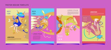 Soyut Modern oyuncak tasarım Festivali afiş. Yayınlar ve sunumlar düzenleri grafik şablonu ve Poster için fikirler. Vektör çizim karikatür Head 3d formları.