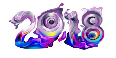 2018 yeni yıl renkli akrilik boya 3d tasarım öğesi sunumlar, el ilanları, broşürler, kartpostallar ve posterler için arka plan üzerinde. Vektör çizim