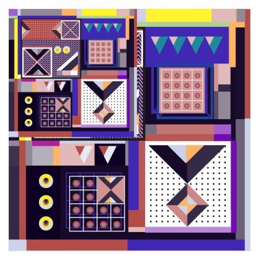 Trendy geometrik öğeleri memphis tasarımı renkli ve parlak. Retro 90s doku, desen ve öğeleri tarzı. Modern arka plan tasarımı ve kapak şablonu