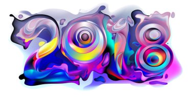 2018 yeni yıl renkli akrilik boya 3d tasarım öğesi sunumlar, el ilanları, broşürler, kartpostallar ve posterler için arka plan üzerinde. Vektör çizim