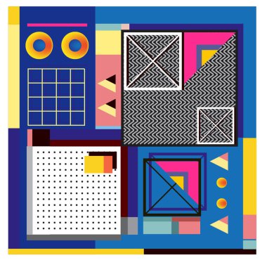 Trendy geometrik öğeleri memphis tasarımı renkli ve parlak. Retro 90s doku, desen ve öğeleri tarzı. Modern arka plan tasarımı ve kapak şablonu
