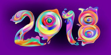 2018 yeni yıl renkli akrilik boya 3d tasarım öğesi sunumlar, el ilanları, broşürler, kartpostallar ve posterler için arka plan üzerinde. Vektör çizim