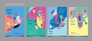 Soyut Modern oyuncak tasarım Festivali afiş. Yayınlar ve sunumlar düzenleri grafik şablonu ve Poster için fikirler. Vektör çizim karikatür Head 3d formları.