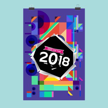Mutlu yeni yıl 2018 renkli soyut tasarım, takvim ve tebrik kartı için vektör öğeleri.
