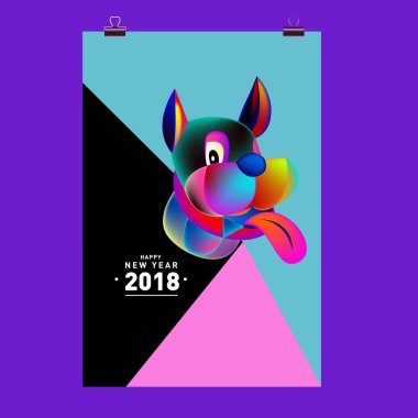 Çin yeni yılı 2018 şenlikli vektör kartı tasarımı ile şirin köpek, 2018 yıl zodyak sembolü 