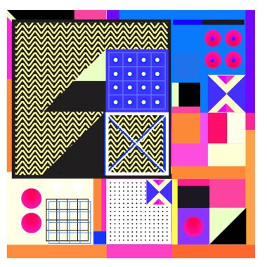 Trendy geometrik öğeleri memphis tasarımı renkli ve parlak. Retro 90s doku, desen ve öğeleri tarzı. Modern arka plan tasarımı ve kapak şablonu