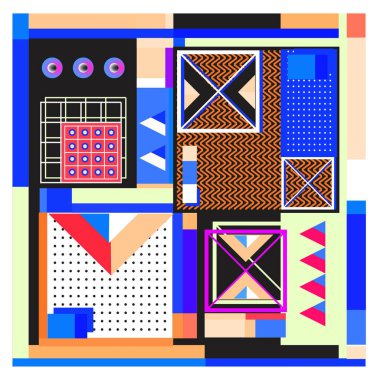 Trendy geometrik öğeleri memphis tasarımı renkli ve parlak. Retro 90s doku, desen ve öğeleri tarzı. Modern arka plan tasarımı ve kapak şablonu