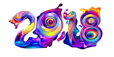 2018 yeni yıl renkli akrilik boya 3d tasarım öğesi sunumlar, el ilanları, broşürler, kartpostallar ve posterler için arka plan üzerinde. Vektör çizim