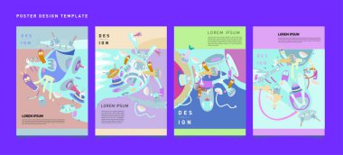 Soyut Modern oyuncak tasarım Festivali afiş. Yayınlar ve sunumlar düzenleri grafik şablonu ve Poster için fikirler. Vektör çizim karikatür Head 3d formları.