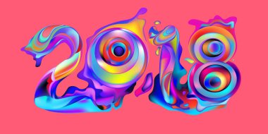 2018 yeni yıl renkli akrilik boya 3d tasarım öğesi sunumlar, el ilanları, broşürler, kartpostallar ve posterler için arka plan üzerinde. Vektör çizim