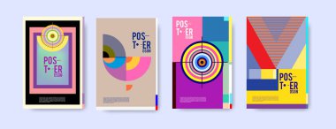 Renkli geometrik Tasarım poster ve kapak. En az geometrik desen degradeler arka planlar. 