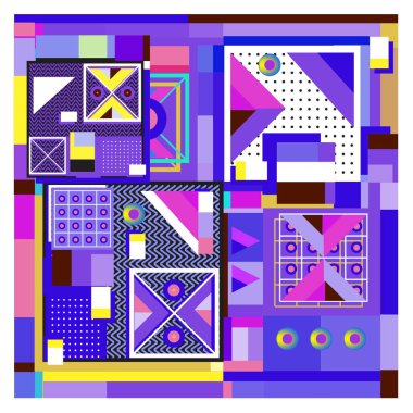 Trendy geometrik öğeleri memphis tasarımı renkli ve parlak. Retro 90s doku, desen ve öğeleri tarzı. Modern arka plan tasarımı ve kapak şablonu