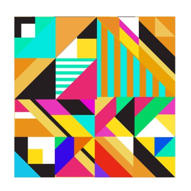 Trendy geometrik kaleydoskop öğeleri memphis tebrik kartları tasarımı. Retro tarzı doku, desen ve öğeleri. Modern soyut tasarım poster ve kapak şablonu