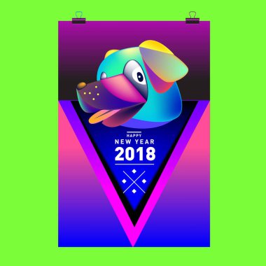 Çin yeni yılı 2018 şenlikli vektör kartı tasarımı ile şirin köpek, 2018 yıl zodyak sembolü 