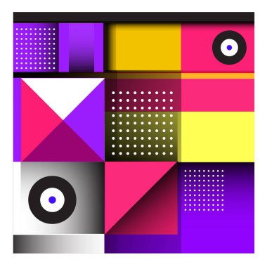 Trendy geometrik öğeleri memphis tasarımı renkli ve parlak. Retro 90s doku, desen ve öğeleri tarzı. Modern arka plan tasarımı ve kapak şablonu.