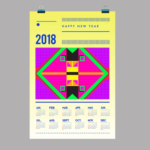 Календарь 2018 Год Календарь Дизайн Плакатов Стиле Мемфис — стоковый вектор
