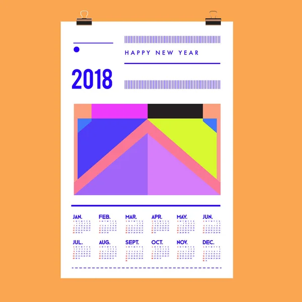 Nový Rok 2018 Kalendář Šablona Titulní Kalendář Plakát Design Barevnými — Stockový vektor