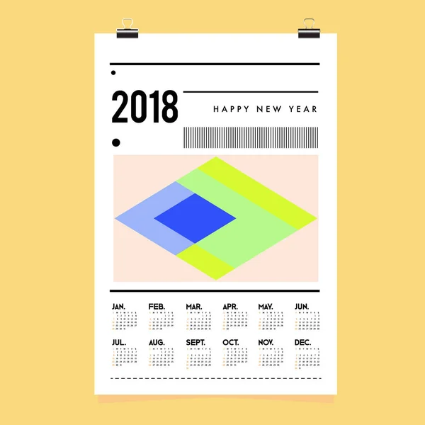 Plantilla Portada Calendario Año Nuevo 2018 Calendario Diseño Póster Con — Vector de stock