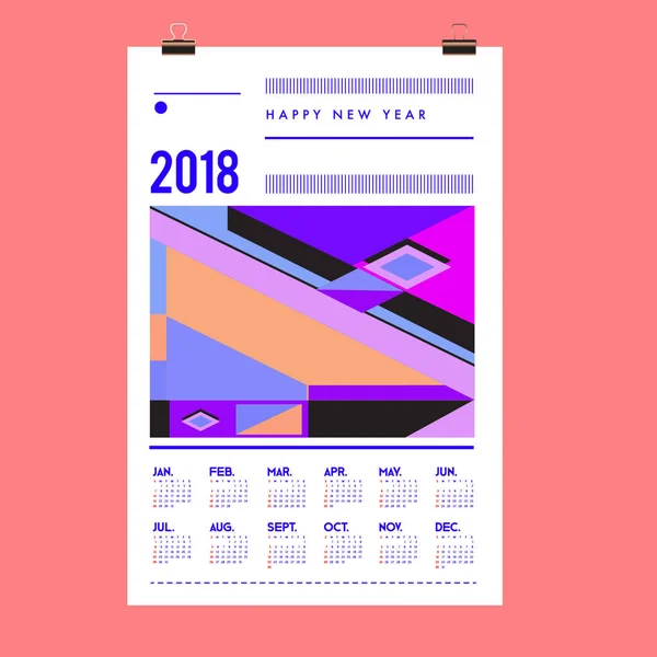 Nowy Rok 2018 Szablon Okładka Kalendarza Kalendarz Projekt Plakatu Stylu — Wektor stockowy