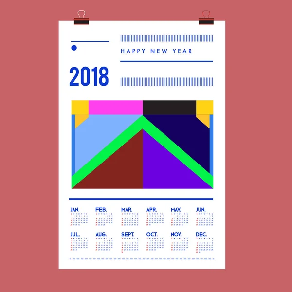 Ano Novo 2018 Modelo Capa Calendário Calendário Design Pôster Com — Vetor de Stock