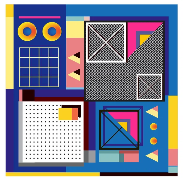 Trendy geometrik öğeleri memphis tasarımı renkli ve parlak. Retro 90s doku, desen ve öğeleri tarzı. Modern arka plan tasarımı ve kapak şablonu
