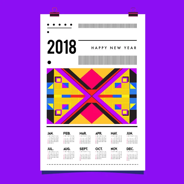Yeni Yıl 2018 Takvim Kapak Şablonu Takvim Poster Tasarımı Renkli — Stok Vektör