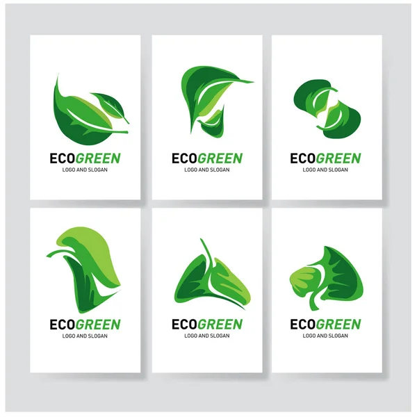 Conjunto Símbolos Ecológicos Folha Verde Ilustração Vetorial —  Vetores de Stock