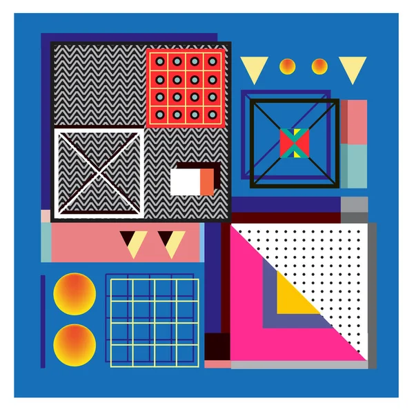 Trendy geometrik öğeleri memphis tasarımı renkli ve parlak. Retro 90s doku, desen ve öğeleri tarzı. Modern arka plan tasarımı ve kapak şablonu