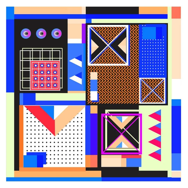 Trendy geometrik öğeleri memphis tasarımı renkli ve parlak. Retro 90s doku, desen ve öğeleri tarzı. Modern arka plan tasarımı ve kapak şablonu