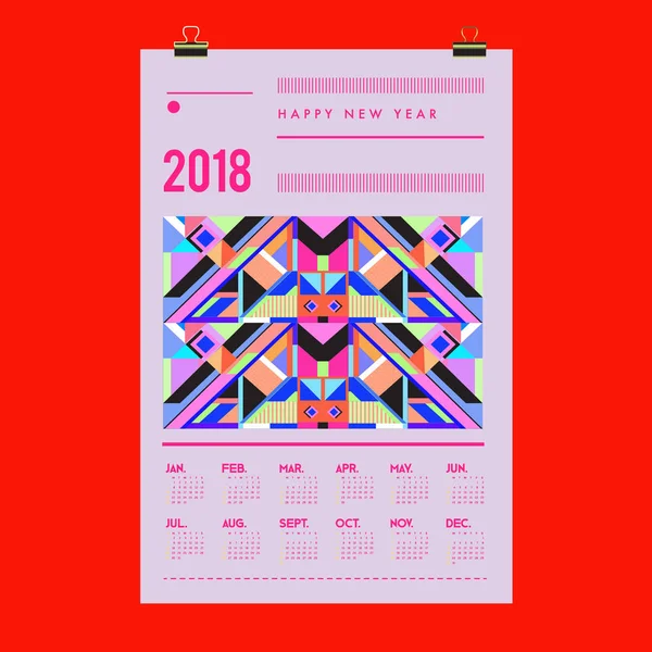Ano Novo 2018 Modelo Capa Calendário Calendário Design Pôster Com — Vetor de Stock