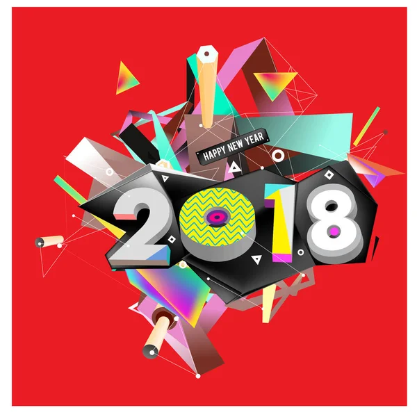 Año Nuevo 2018 Diseño Colorido — Vector de stock