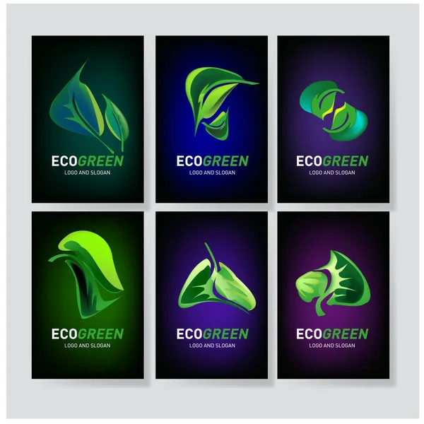 Green Leaf Eco Symbol Set Vector Illustration — Stock Vector