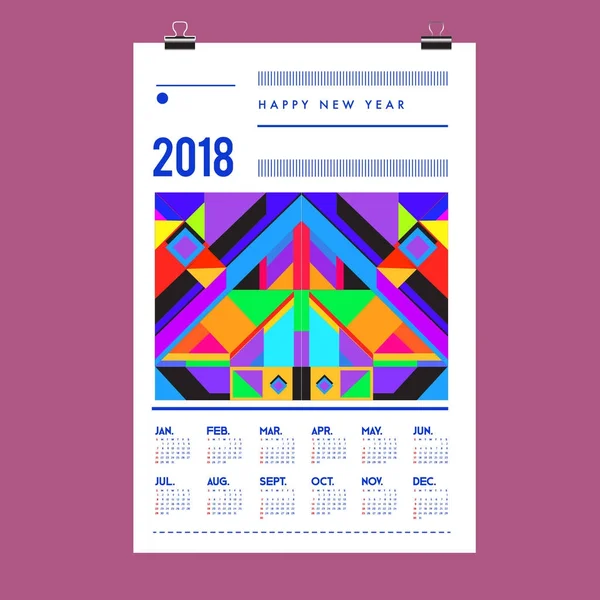 Kalendervorlage Für Das Neue Jahr 2018 Kalender Und Poster Design — Stockvektor
