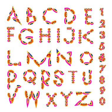 Vektör renkli alfabesi. Tasarım ve çizim şablonu için benzersiz yazı tipleri. Tipografi için poster ve başlık yayını.