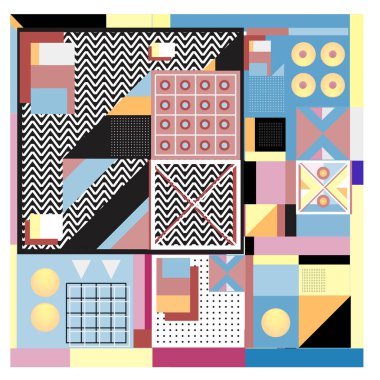 Trendy geometrik öğeleri memphis tasarımı renkli ve parlak. Retro 90s doku, desen ve öğeleri tarzı. Modern arka plan tasarımı ve kapak şablonu
