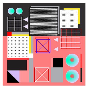 Trendy geometrik öğeleri memphis tasarımı renkli ve parlak. Retro 90s doku, desen ve öğeleri tarzı. Modern arka plan tasarımı ve kapak şablonu