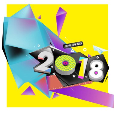 2018 yeni yıl renkli akrilik boya 3d tasarım öğesi sunumlar, el ilanları, broşürler, kartpostallar ve posterler için arka plan üzerinde. Vektör çizim