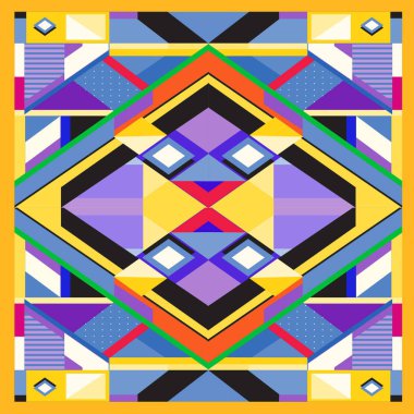 Trendy geometrik vektör çizim öğeleri ve soyut renkli dokular ile. Yaz tatil için poster, kart, broşür ve tanıtım şablon tasarlayın. Moda sanat baskı ve arka plan.