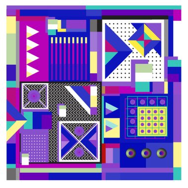 Trendy geometrik öğeleri memphis tasarımı renkli ve parlak. Retro 90s doku, desen ve öğeleri tarzı. Modern arka plan tasarımı ve kapak şablonu
