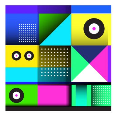 Trendy geometrik öğeleri memphis tasarımı renkli ve parlak. Retro 90s doku, desen ve öğeleri tarzı. Modern arka plan tasarımı ve kapak şablonu.