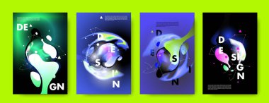 Renkli soyut sıvı ve sıvı poster ve kapak tasarımı. En az geometrik desen degradeler arka planlar. vektör.