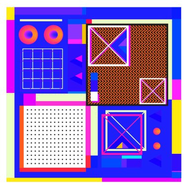 Trendy geometrik öğeleri memphis tasarımı renkli ve parlak. Retro 90s doku, desen ve öğeleri tarzı. Modern arka plan tasarımı ve kapak şablonu