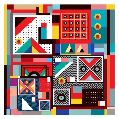 Trendy geometrik öğeleri memphis tasarımı renkli ve parlak. Retro 90s doku, desen ve öğeleri tarzı. Modern arka plan tasarımı ve kapak şablonu