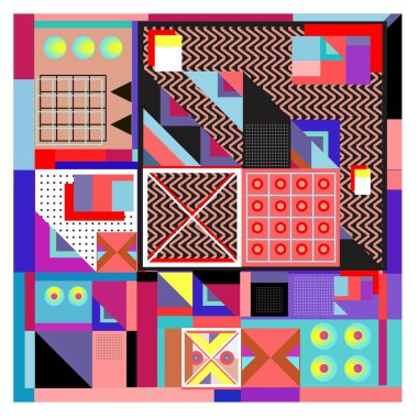 Trendy geometrik öğeleri memphis tasarımı renkli ve parlak. Retro 90s doku, desen ve öğeleri tarzı. Modern arka plan tasarımı ve kapak şablonu