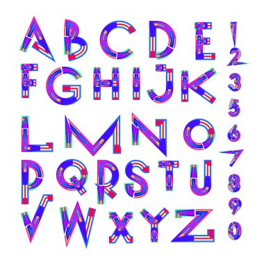 Vektör renkli alfabesi. Tasarım ve çizim şablonu için benzersiz yazı tipleri. Tipografi için poster ve başlık yayını.