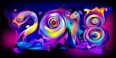 2018 yeni yıl renkli akrilik boya 3d tasarım öğesi sunumlar, el ilanları, broşürler, kartpostallar ve posterler için arka plan üzerinde. Vektör çizim