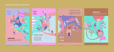 Soyut Modern oyuncak tasarım Festivali afiş. Yayınlar ve sunumlar düzenleri grafik şablonu ve Poster için fikirler. Vektör çizim karikatür Head 3d formları.