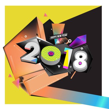 2018 yeni yıl renkli akrilik boya 3d tasarım öğesi sunumlar, el ilanları, broşürler, kartpostallar ve posterler için arka plan üzerinde. Vektör çizim